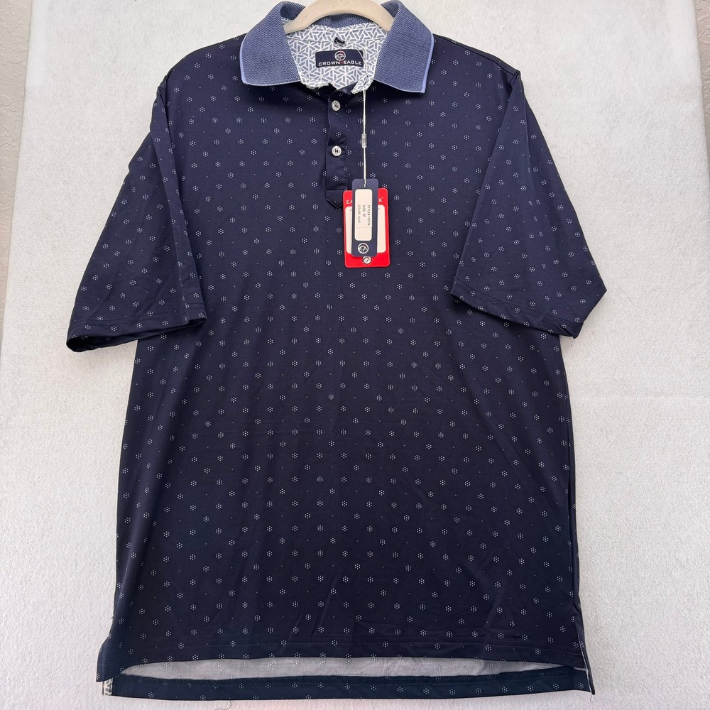 NWT Crown & Ivy Golf Polo Shirt Dobby Print Short Sleeve Casual Top‎ Mens M